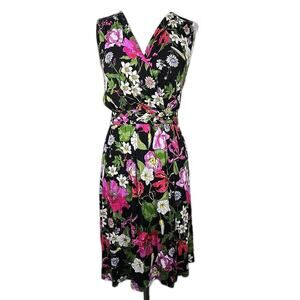 Spense Floral Jersey Sleeveless V-neck Dress Medium M New $60